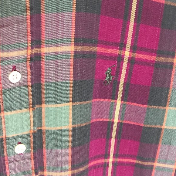 Ralph Lauren Men's Pink Green Plaid Button Down Size Medium‎ - Picture 3 of 6